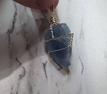 Load image into Gallery viewer, Raw Blue Calcite Wire Wrapped  | Necklace | Grounding | Strength | Courage | Spirituality |  Self-Discipline | Symbolism | Wisdom
