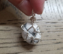 Load image into Gallery viewer, Howlite Silver Wire Wrapped Stone #241 | Necklace | Grounding | Strength | Courage | Spirituality |  Self-Discipline | Symbolism | Wisdom
